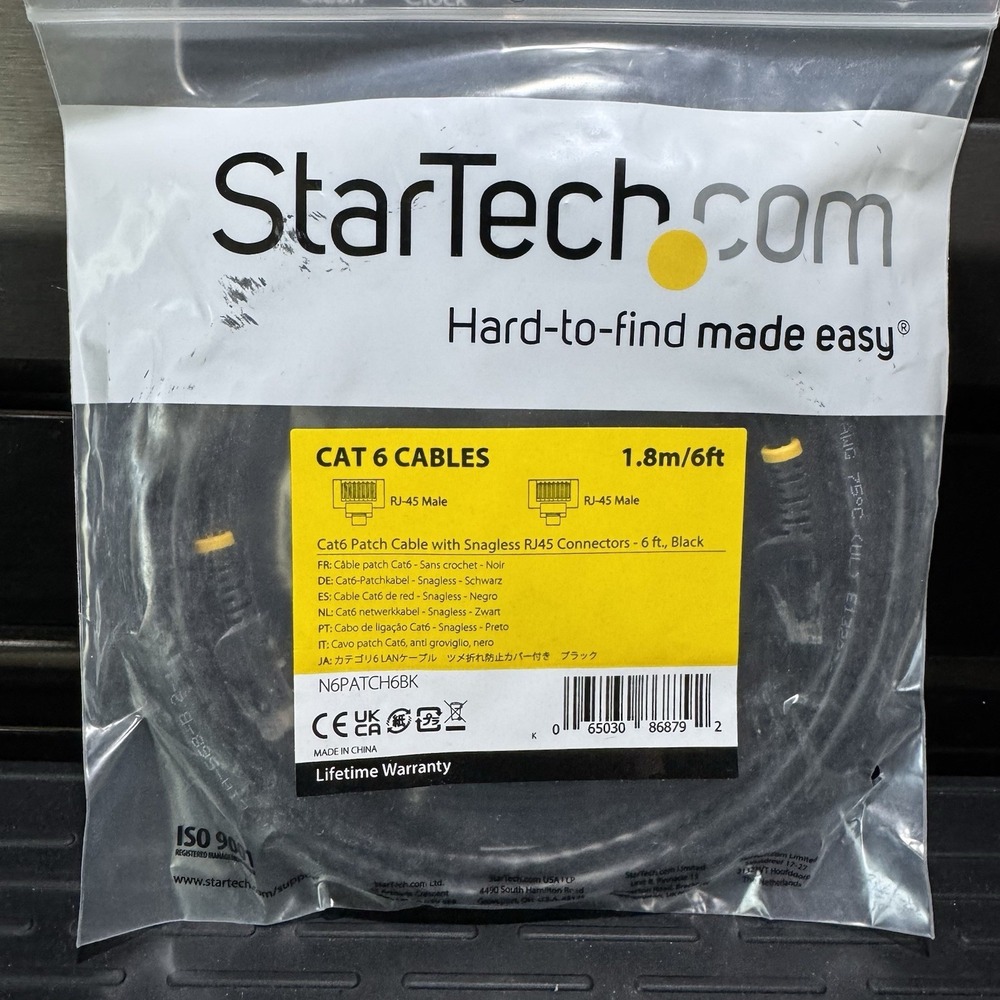 StarTech 6 ft Snagless Premium CAT6 Patch Ethernet Network Cable, Black